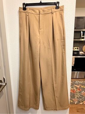 Anewsta Khaki Women Wide-Leg Casual Office Trousers NWT